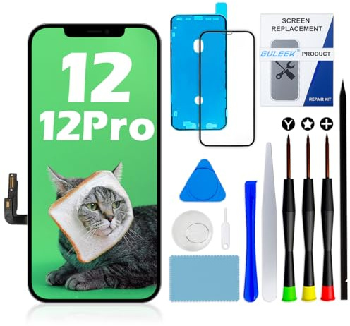 GULEEK FHD Écran pour iPhone 12/12 Pro LCD Ecran de Replacement, 6,1 Pouces Tactile 3D Digitizer avec Kits d'outils de Réparation et Film Protecteur