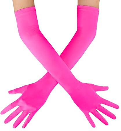 OWITER Guantes largos de satén para novia, guantes de satén de los años 20, ópera, fiesta, baile, baile de graduación, Rose Pink, talla única