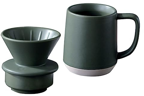 KONTONTY Tazza Filtro Per Caffè in Ceramica Verde e Manico Tazza Da Caffè Da Latte Articoli Per Casa e Raffinato Facile Usare e Riporre