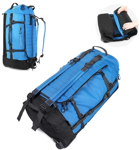 YHYEH 86L Umwandelbare Reisetasche mit 2 Inline-Rollen,Große Wochenendtasche/Sporttasche mit Bungee-Cord-System,Blau