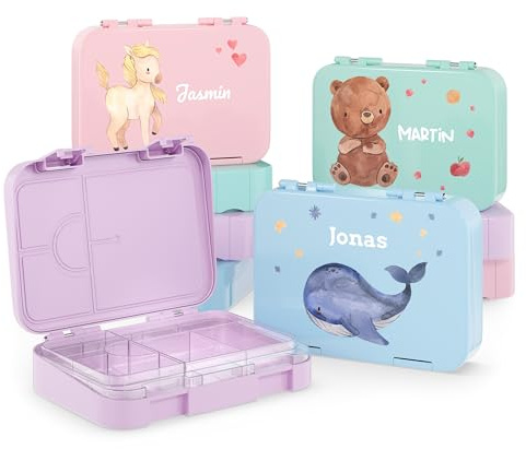 Bärenwerke OG MB 2115 Personalisierte Kinder Brotdose mit Name - Lunchbox mit Fächern und Unterteilung - Geschenkidee