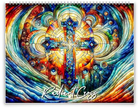 2026 Radiant Cross Wall Calendar by Kaleidoscope Artisan – Inspirational Art with Holidays (Classic Mid-Fold, Large 11″x17″)