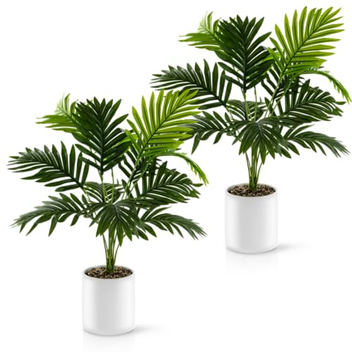 PASCH Set med 2 konstgjorda palmer Areca (60 cm) i vita keramiska krukor: konstgjorda växter stora | konstgjorda växter som äkta | falsk växt | konstgjorda växter i kruka