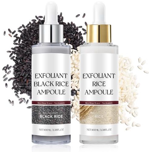 Reis Peeling Gesicht, Peel Shot Glow Rice Ampoule Duo, Gesichtspeeling, weißer und schwarzer Reis, reinigt porentief, verbessert raue Haut, spendet Feuchtigkeit, 2 x 100 ml