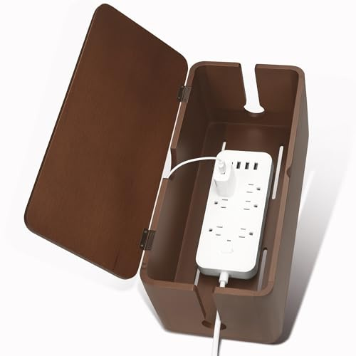 ZhiYo Wood Cable Management Box, Large Cord Organizer Box for Power Strip, Extension Cord Hider for Office, Desk Cable Storage Box for Wire Management, Floor Outlet Hider, 14.2 L × 6.7 W × 6.3 H