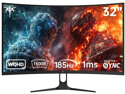 KTC Monitor Gaming Curvo 32 Pollici | QHD@185Hz (OC) | 1ms | Pannello HVA, Curvatura 1500R | 96% DCI-P3, 99% sRGB, 1,07 Miliardi di Colori | HDR10 | VESA 100×100mm | Low Blue Light | H32S5