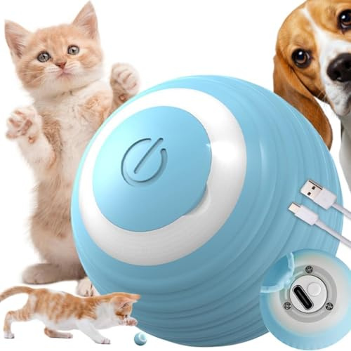 PARENCE.- Balle Interactif pour Chats et Chiens – Rechargeable USB – 2 Modes Automatique & Manuel – Rotation Intelligente – Lumière LED Douce – Anti-Stress & Anti-Ennui)