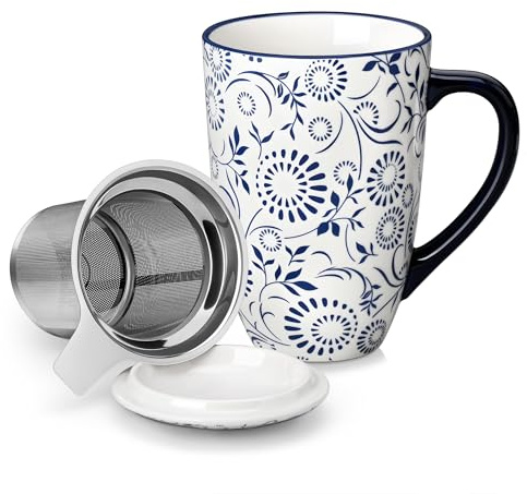 vancasso SELENE Porslin tekopp med infusionsenhet och lock steg löst löv te typ 03 säker för diskmaskin och mikrovågsugn