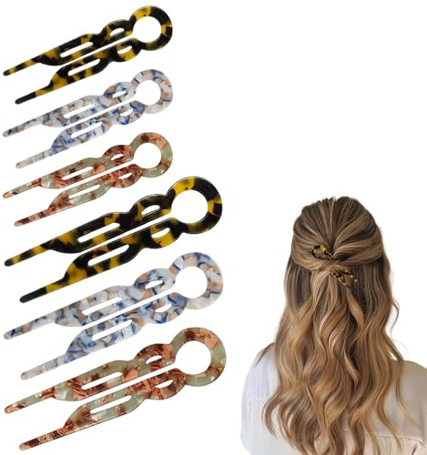 Aucuu 6pc Horquillas Pelo Mujer Estilo Francés, Pinza Francesa en Forma de U con Estampado de Carey, Pasadores de Pelo Vintage para Moños y Peinados