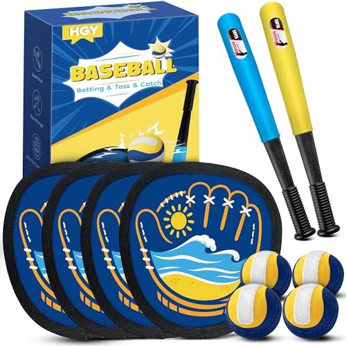 HGY Toss and Catch Baseball Toys,Outdoor Sport Games for Kids and Family with Tball Bats and Toddler Baseball Glove and Sticky Soft Balls. Great for Yard Lawn Beach Pool and Indoor Fun
