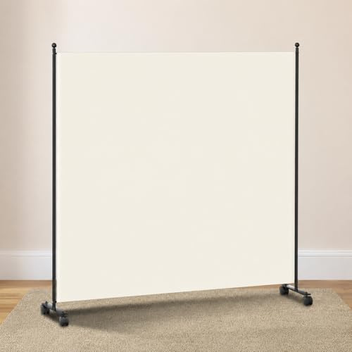 Monucep 187 x 181 cm, paravent, 1 del på hjul, mobil skiljevägg med bromsrullar, ogenomskinlig polyester och förstärkt metallram, paravent rumsavdelare för inomhus för sovrum, kontor, balkong (beige)
