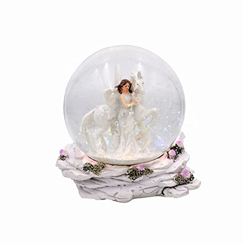 Glimmerkugel / Schneekugel mit Elfe an Einhorn stehend