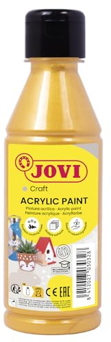 Jovi Acrylfarbe Jovidecor, hochdeckend, für alle Untergründe, auf Wasserbasis, 1 Flasche mit 250 ml Inhalt, gold | Lässt sich leicht auf jeder Oberfläche auftragen, ab 3 Jahren, schnell trocknend, ideal für Bastelarbeiten