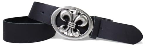 FRONHOFER Damengürtel Leder 4 cm, Lilienschnalle Fleur-de-Lys | Bundweite 85-125 cm, Schnalle 8 x 6 cm echt versilbert, per Druckknopf wechselbar, Made in Germany