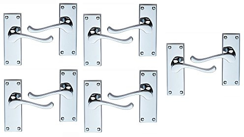 5 Pairs of Victorian Scroll Door Handles Lever Latch 118 x 40mm - Polished Chrome Premium Quality (5)