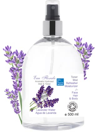 bleu & marine Bretania - Organic Lavender Floral Water 500 ML | Distilled from Wild Lavandula Angustifolia | Calming and Cooling Properties | Delicate Floral Aroma, 17.59 Fl oz