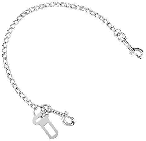 Mogoko Stainless Steel No chew Dog Car Seat Belt, Pet Vehicle Safety Restraint Cable, Heavy Duty Big Canine Dog Car Leash Strap with Double Clip and Latch Attachment-33 Inch