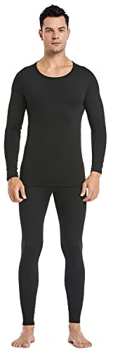 PISIQI Thermal Underwear Men Ultra-Soft Long Johns Set with Fleece Lined Base Layer Winter Skiing Warm Top & Bottom Black