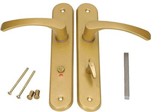 KOTARBAU® Juego de manillas para puerta de baño, Manilla con pestillo, Placa larga, 72 mm, Manillas de aluminio - dorado, 2 Manetas con cierre, Manijas diseño clásico, Kit de montaje incluido