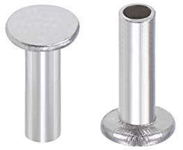 sourcing map Halbrohrnieten aus Aluminium, flach, 2 mm x 6 mm, silberfarben, 100 Stück