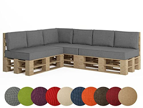 chilly pilley Palettenkissen Palettenauflage Palettenpolster Sitzkissen Rückenlehne Kaltschaum Schaumflocken Füllung viele Größen und Farben (10er Set, Grau)