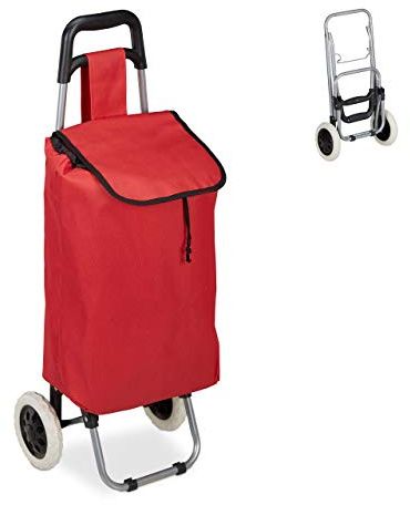 Relaxdays Shoppingvagn, hopfällbar, 25 l shoppingväska med hjul, kan belastas upp till 10 kg, HBT: 91 x 40 x 30 cm, röd