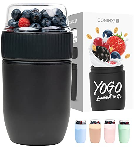 Coninx Müsli Becher To Go Mit 2 Fächern Auslaufsicher Für Frühstück | Genieße Frisches Joghurt Mit Knusprigem Müsli Oder Snacks Unterwegs Ohne Vermischen