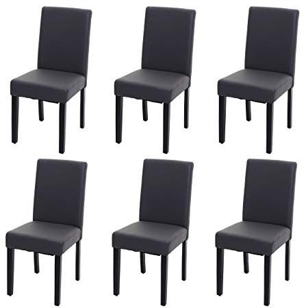 Mendler 6er-Set Stuhl Littau - Kunstleder, grau matt, dunkle Beine | Esszimmerstuhl, Küchenstuhl