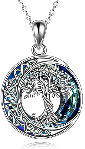 YAFEINI Collier Arbre de Vie S925 Argent Sterling Cristal Pendentif Noeud Celtique Bijoux pour Femmes Cadeaux