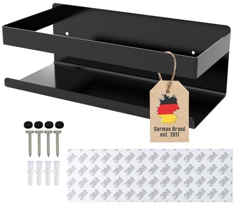 INTIRILIFE selbstklebendes Duschregal in Schwarz - 23 x 10,5 x 8 cm - Duschablage ohne Bohren, Shampoohalterung Duschkorb Wandmontage Badezubehörkorb - rostfrei, Edelstahl Regal für Bad und Küche