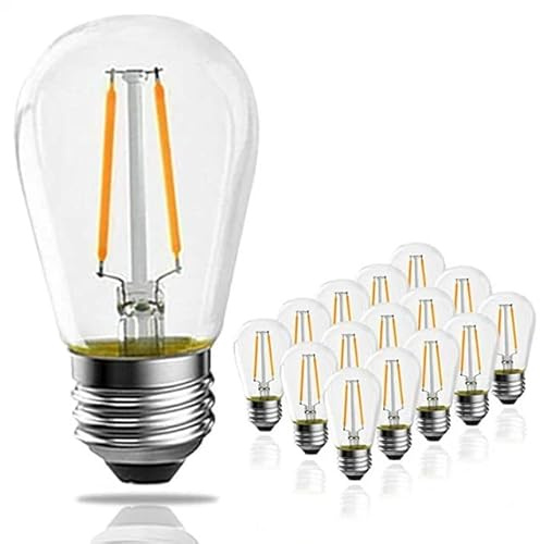 15 Pack Spare Warm White IP65 2W S14 E27 LED Bulbs - Waterproof Shatterproof Party String Lights Bulbs
