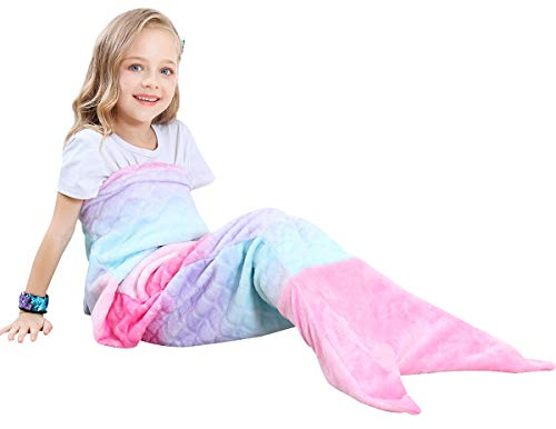 VHOME Niños Manta de Sirena Regalos - Manta de Sofá de Sala de Estar Cálida Personalizada para Regalo de cumpleaños (V1-Rosa)