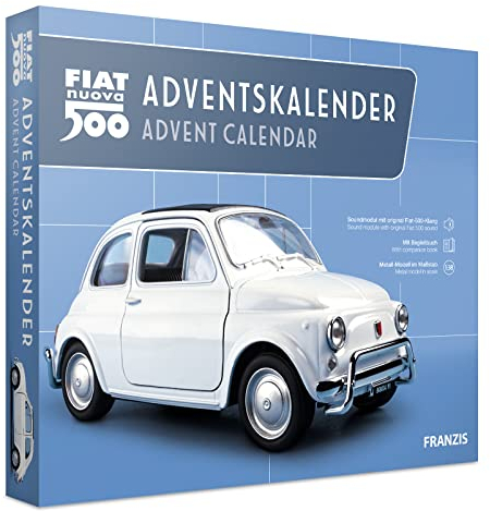 FRANZIS 67168 - Fiat 500 Adventskalender, Metall Modellbausatz im Maßstab 1:38, inkl. Soundmodul und 52-seitigem Begleitbuch