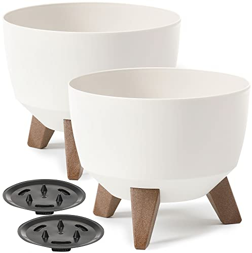 PECZEKO Blomkruka | underlägg blomkruka | blomkruka | 2 x set ytterkrukor | 29 rund | blomkrukor kräm