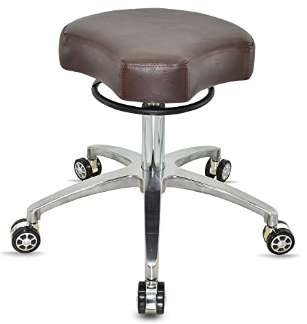 VAKON SALON - Ergonommischer Rollhocker auf hochwertigen Rollen Braun - Höhenverstellbarer von 50 bis 65 cm - Drehhocker Arbeitshocker Praxishocker