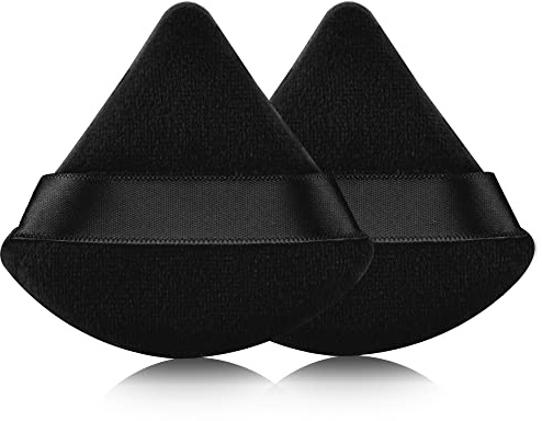 EVAOUXIU 2 Pcs Triangle Powder Puff for Face Powder, Soft Plush Setting Makeup Puff, Velour Cosmetic Foundation Blender Sponge Beauty Makeup Tools (Black)