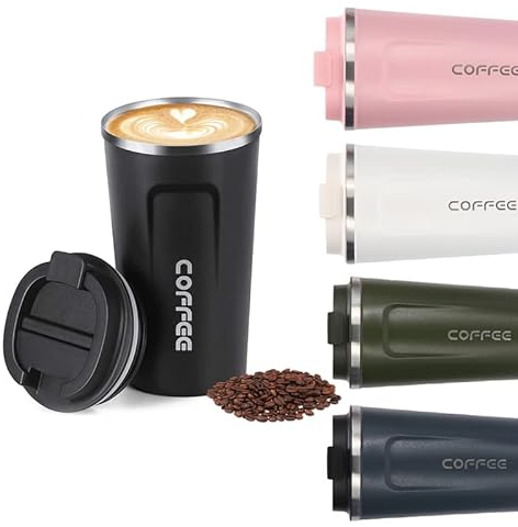 KISUOMAOYI Travel Mugs, Insulated Coffee Cup with Leakproof Lid - Reusable Coffee Cups Travel - Car Coffee Cup - Stainless Steel Thermal Mug for Hot and Cold Coffee Water and Tea.380ml(Black)