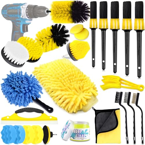 NCKIHRKK Kit Nettoyage Voiture pour L'intérieur et L'extérieur, Professionnel Kit de Brosse Nettoyage Voiture avec Pinceau Detailing Auto, pour Moteur, Évents, Roues, Tableau de Bord