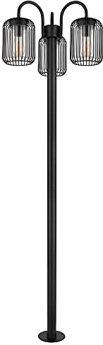 Stehlampe Laterne Außenlampe Retro Wegeleuchte Edelstahl Terrassenlampe wetterfest Gartenleuchte, Metallstäbe, schwarz, 3x E27 Fassungen, DxH 48,5x180 cm