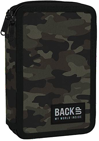 Camouflage doppelte 2-fach Federmappe Federtasche mit 26 Teilen gefüllt