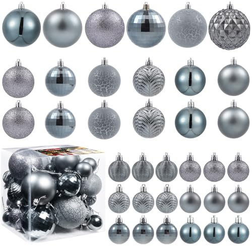 LANGXUN 36pcs Gery Christmas Tree Decorations Balls, Bolas De Navidad, 2025 Christmas Decor, Indoor Outdoor Shatterproof Christmas Ornaments, Xmars Party Wedding Suppiles