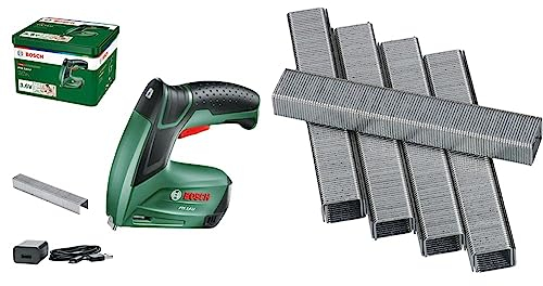Bosch Akku Tacker PTK 3,6 LI (Integrierter Akku, 3,6 Volt, 30 Schläge/min, in Metalldose) & 1000x Tackerklammer Typ 53