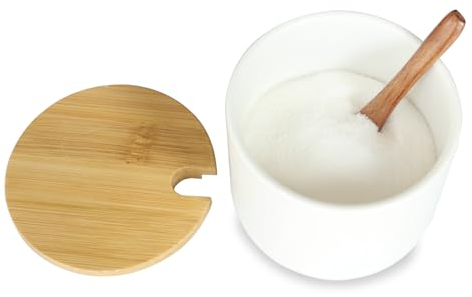 Bealuffe Contenitore per Sale In Ceramica con Coperchio a Cucchiaio, Barattolo per Spezie di Sale Grosso e Fino, Porta Sale Zuccheriera per Cucina, Barattolo per Sale Spezie o Zucchero