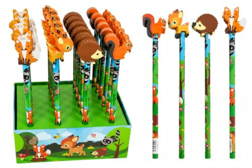 BARATTI Set di 24 matite di legno con gommino, pensierino per Comunioni, compleanni, asili, scuole e feste, Bomboniere Battesimo Comunione Natale Scuola (Amici Della Foresta)