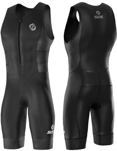SLS3 Triathlon Einteiler Herren | FRT Trisuit | 2 Taschen | Wettkampf Triathlonanzug | Tri Anzug Frontreißverschluss (Black/Blue Stripes, L)