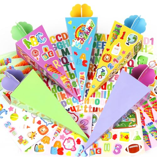 Geschwistertüten,5stk Zuckertüte zum Befullen für die Einschulung zum Schulanfang,Schultüte Klein zur Einschulung und Schulanfang Deko,32CM DIY Geschenkverpackung für Kinder Schuleinführung Party