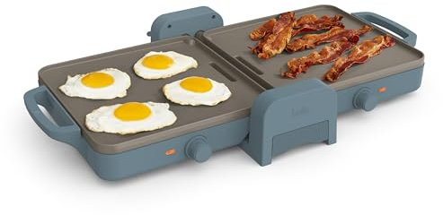 bella 10x 20 Ceramic Fold-n-Store Dual Temp Griddle, Fits-anywhere™ Kitchenware, EverGood™ Ceramic Nonstick Coating, 2 Temperature Zones up to 400°F​, Dishwasher Safe Drip Tray, 1500 Watt, Surf