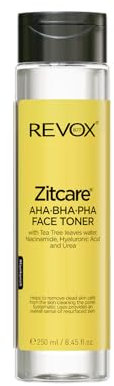 REVOX B77 - Zitcare AHA BHA PHA Active Face Toner, 250 ml, Tónico Facial Exfoliante Suave, Elimina las Células Muertas de la Piel, Limpia los Poros, Equilibra la Producción de Grasa, Mejora Textura