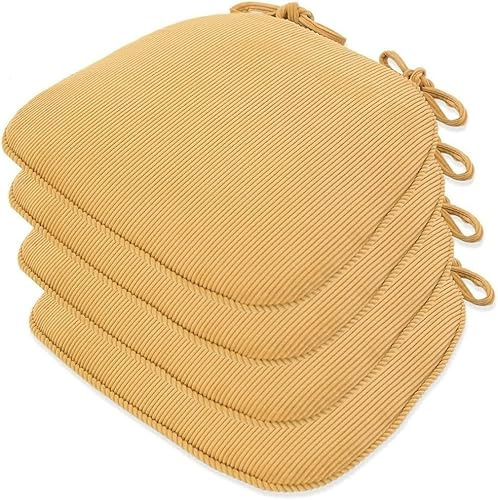 uyeoco Stuhlkissen mit Bändern (43 * 41cm) 1/2/4/6er Set Outdoor/Innen Sitzkissen Stuhl rutschfest Sitzauflage Sitzpolster halbrund für Stühle in Haus/Garten/Büro/Esszimmerstuhl(A7,4pcs)