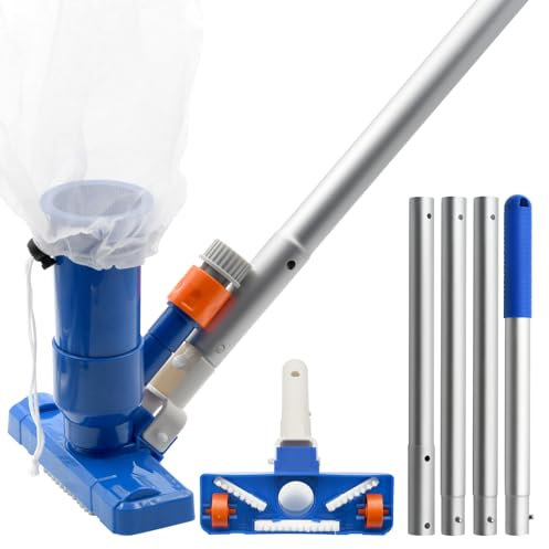 Kit di pulizia della piscina, aspirapolvere portatile per piscina con 3 spazzole, borsa a rete e pali a 4 sezioni da 172,7 cm, per piscina gonfiabile fuori terra